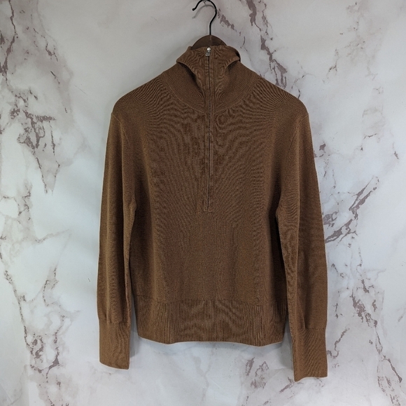 Everlane Sweater Women Brown The Luxe Merino Half Zip Camel Tawny Tan Yak - Picture 15 of 16